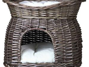 Trixie Weidenkorb mit Liegedach und Kissen - Grau